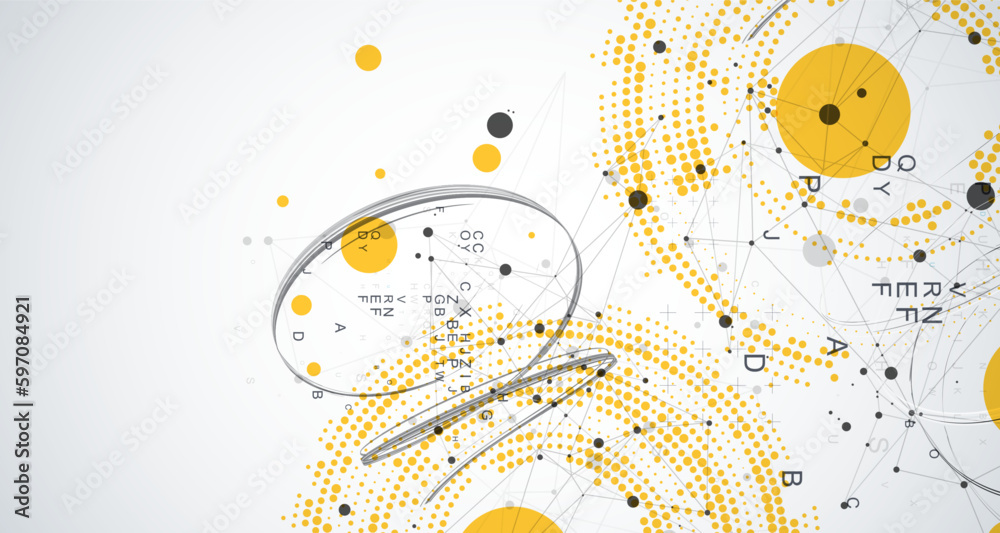 Obraz premium Halftone science background with connecting dots and lines. Digital data visualization.