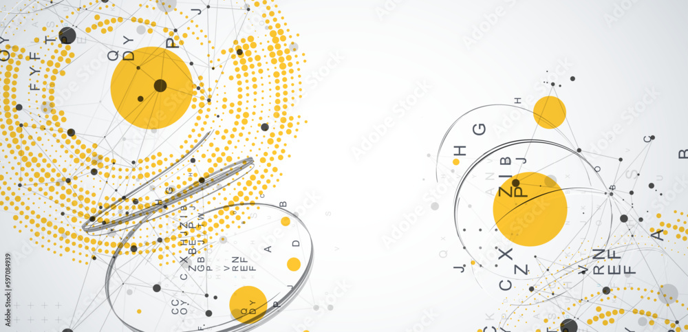 Obraz premium Halftone science background with connecting dots and lines. Digital data visualization.