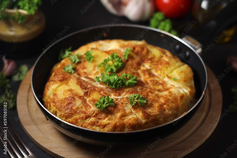 Traditional Spanish dish tortilla on the table