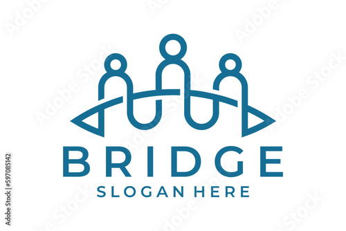people bridge group three 3 community family connection team work construction logo vector icon Template