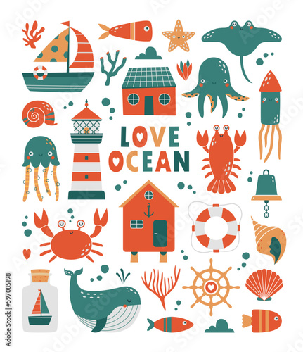 Canvas Print Love ocean set