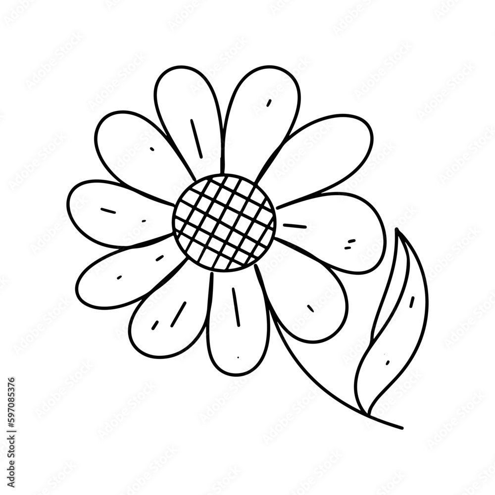Flower in hand drawn doodle style. Simple vector illustration isolated on white. Coloring page.