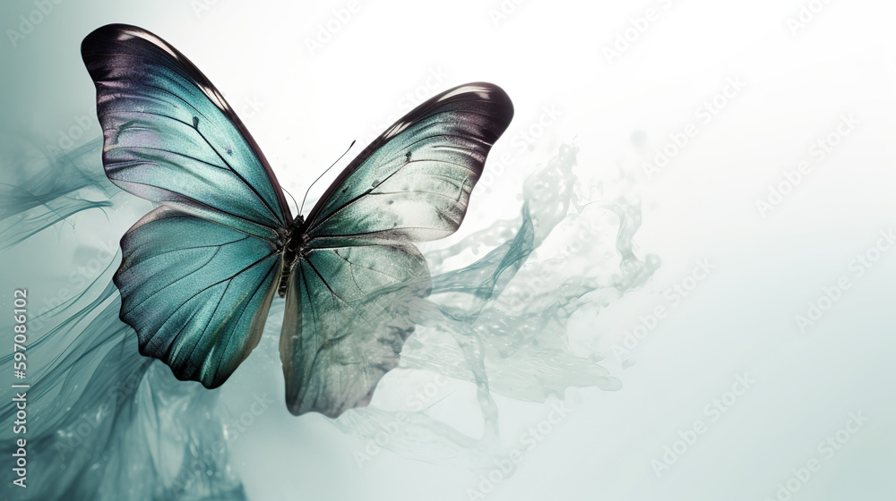 Blue silky background, abstract delicate butterfly. Blue silky background, abstract delicate butterfly.