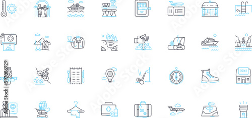 Corporate trips linear icons set. Business, Conference, Retreat, Team-building, Nerking, Training, Meetings line vector and concept signs. Convention,Incentive,Destination outline Generative AI