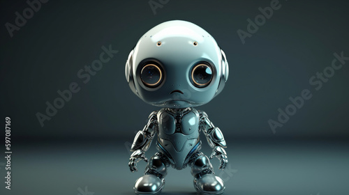 3d render of a baby cute robot on dark grey background © Sufyan