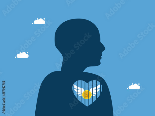 Flying Coins and Prison Hearts. Money and life concept vector