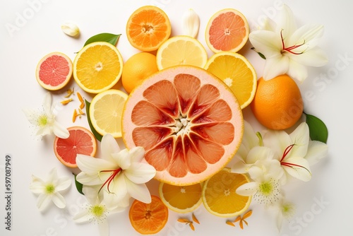 Citrus fruit on a white background from generative ai