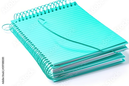 pile of green spiral notebooks. Generative AI