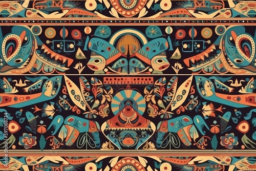 Egyptian Folk Art Pattern. Generative AI © Kanisorn