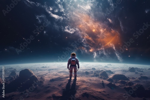 Astronaut in outer space exploring, made with generative ai © Interstellar