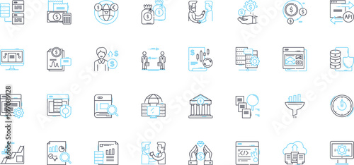 Market trends linear icons set. Consumerism, Innovation, Globalization, Digitization, Sustainability, Personalization, Urbanization line vector and concept signs. Generative AI