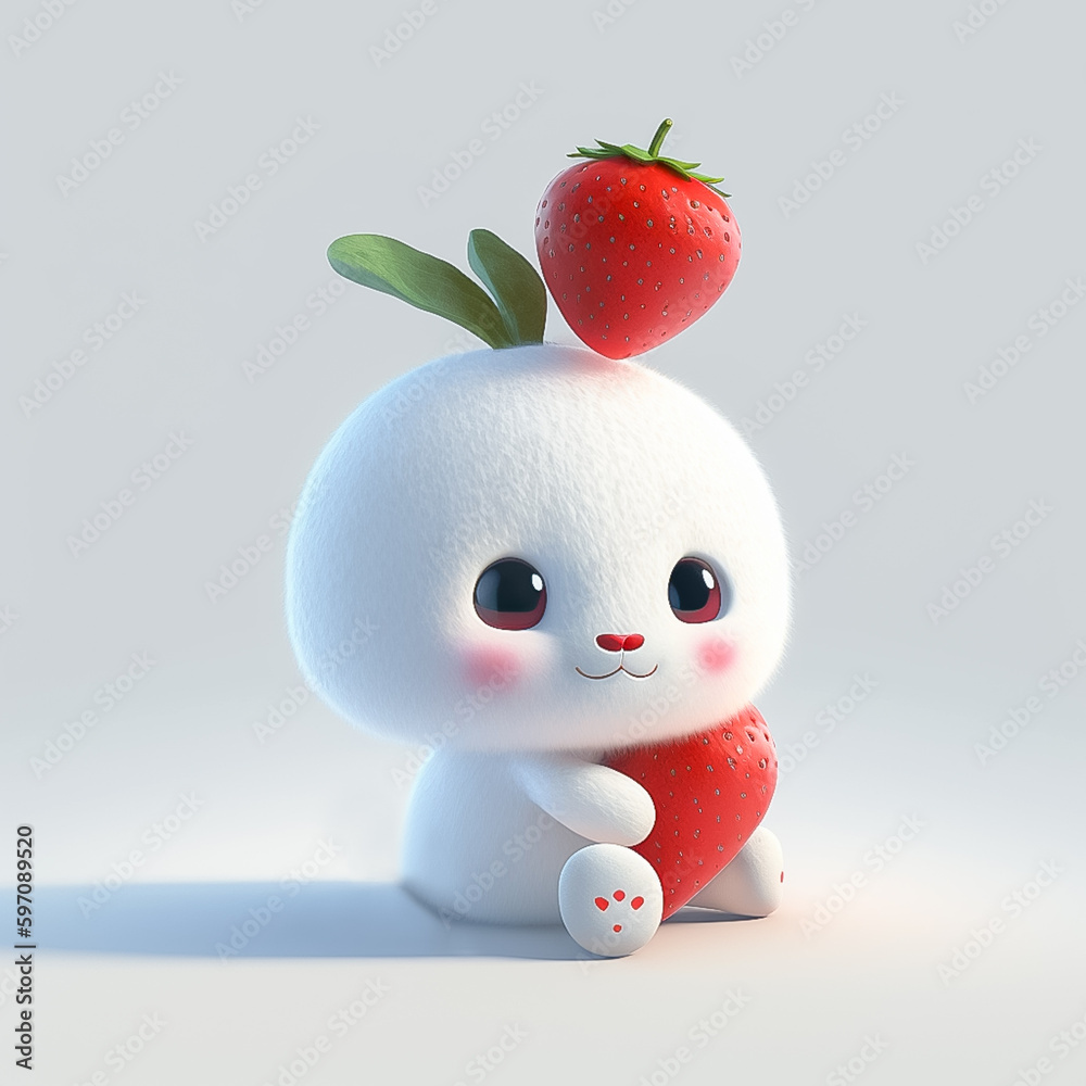 Cute bunny with Attitude Holding a Strawberry Like a Boss AI generated