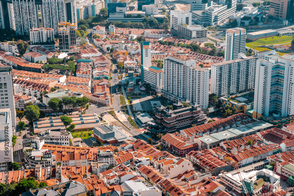 Aerial view of Singapore down town area in day time, travel and business destination,Building and landmark concept