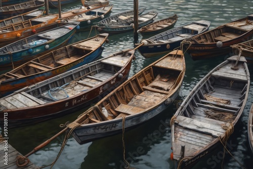 wooden boat in the harbor from generative ai