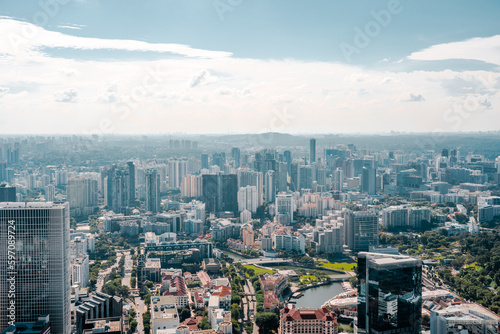 Obraz na plátně Aerial view of Singapore down town area in day time, travel and business destina