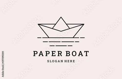 paper boat line art minimalist logo vector symbol illustration design