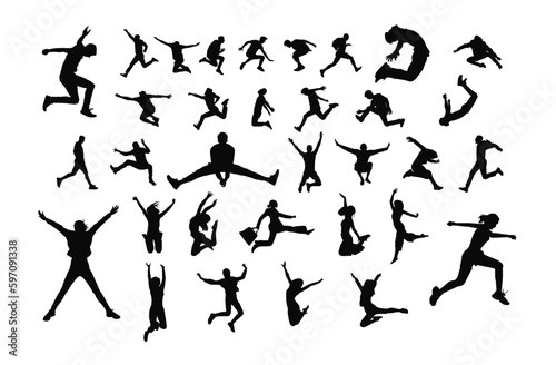 Photo Jumping group people silhouette. People jumping