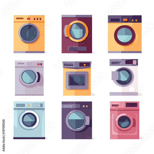 Colorful washing machine set vector isolated