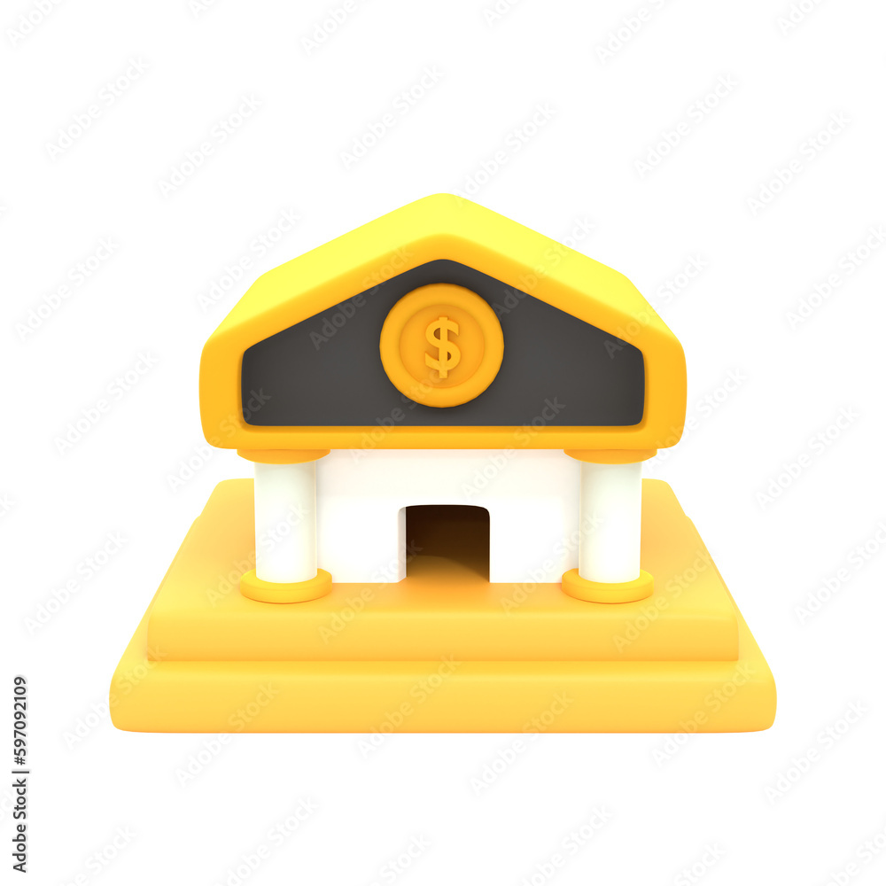Icon 3d rendering minimal bank Icon 3d rendering minimal bank