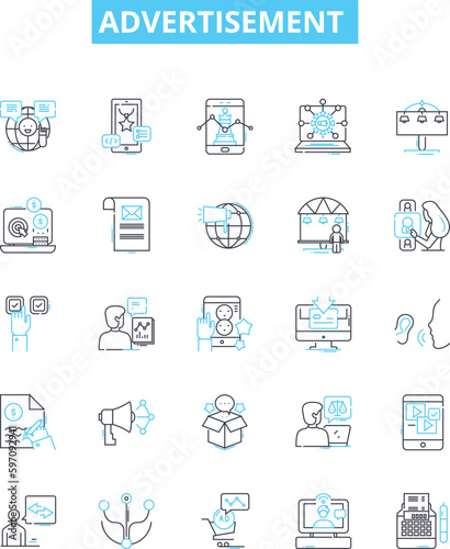 Advertisement vector line icons set. Ads, Promotion, Propaganda, Commercial, Exposure, Campaign, Broadcast illustration outline concept symbols and signs Generative AI
