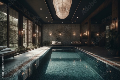 Interior design for pool area. Generative AI