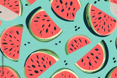 Summer watermelon seamless pattern background. Generative ai