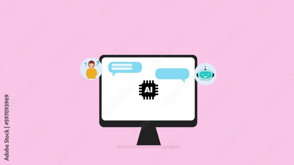 Animation of ai chat on computer screen. Global artificial intelligence. Animation of ai chat on computer screen. Global artificial intelligence.
