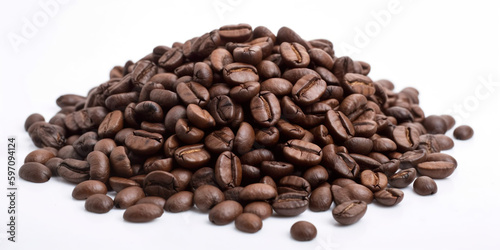 coffee beans isolated on white background with copy space Generative AI