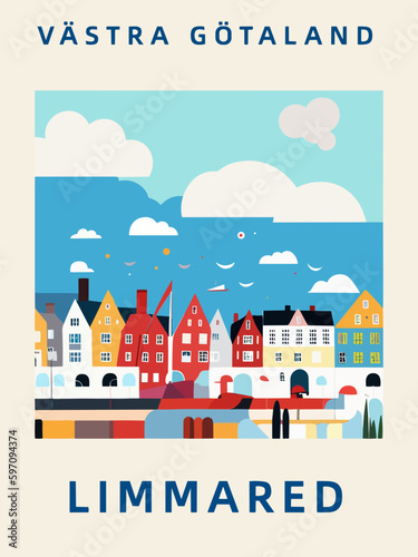 Limmared: Poster der schwedischen Stadt mit einer Illustration photo