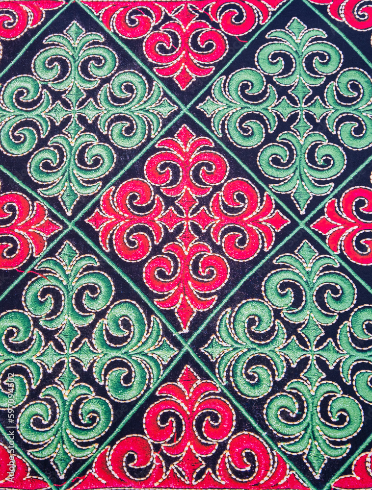 Fototapeta premium Traditional Kazakh ornament. An ornament that has been embroidered on carpets, blankets and other textiles since ancient times by the people of Kazakhstan. Decorative and applied art of nomads. 