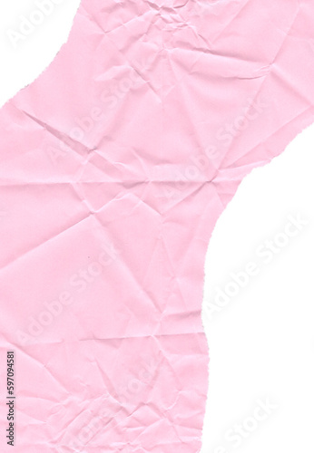 Torn edges on light pink paper with folds and wrinkles