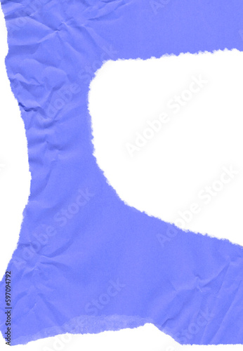 Neon blue sheet of torn paper texture with folds and wrinkled