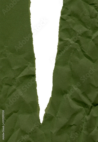 Dark green torn in the middle sheet of paper with a cellular texture
