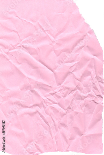 Crumpled pink sheet of paper with torn edges and chaotic folds