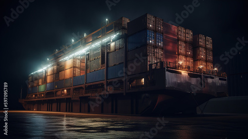 Wallpaper Mural Container ship transporting cargo at night. generative ai. Torontodigital.ca