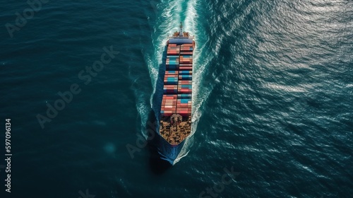 Aerial view of a container ship transporting cargo as it travels from a cargo yard port to a bespoke ocean freight shipping idea. generative ai. © Svfotoroom