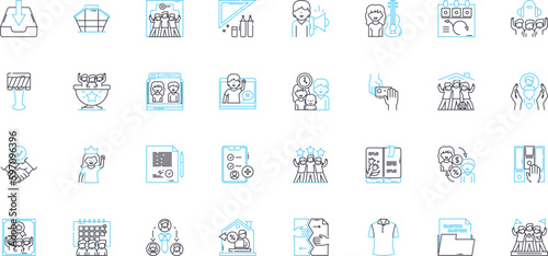 Workplace linear icons set. Collaborative, Professional, Productive, Efficient, Organized, Diverse, Inclusive line vector and concept signs. Supportive,Motivating,Innovative outline Generative AI