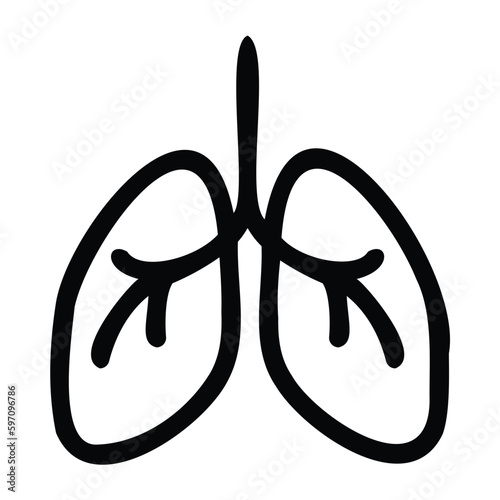 Lungs Vector Icon. Isolated Pink anatomical lungs and trachea, with bronchial tubes. Lung health, deep breaths, hyperventilating, breathing. Smoking, vaping.