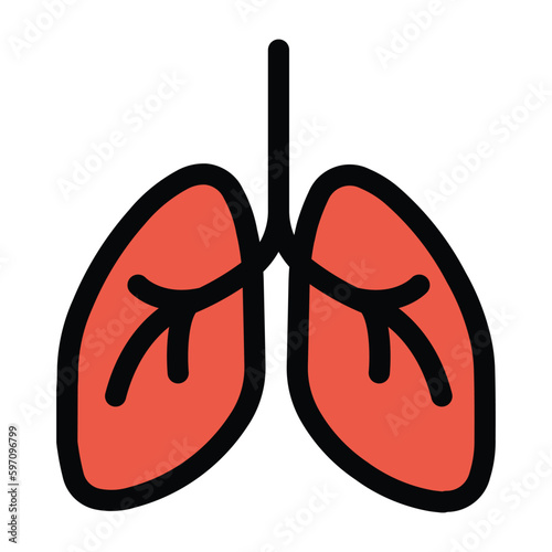 Lungs Vector Icon. Isolated Pink anatomical lungs and trachea, with bronchial tubes. Lung health, deep breaths, hyperventilating, breathing. Smoking, vaping.