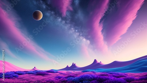 A Dreamy Landscape With A Moon And A Purple Sky AI Generative