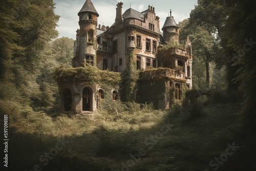 Fotografie, Obraz A historic castle left to ruin and neglect. Generative AI
