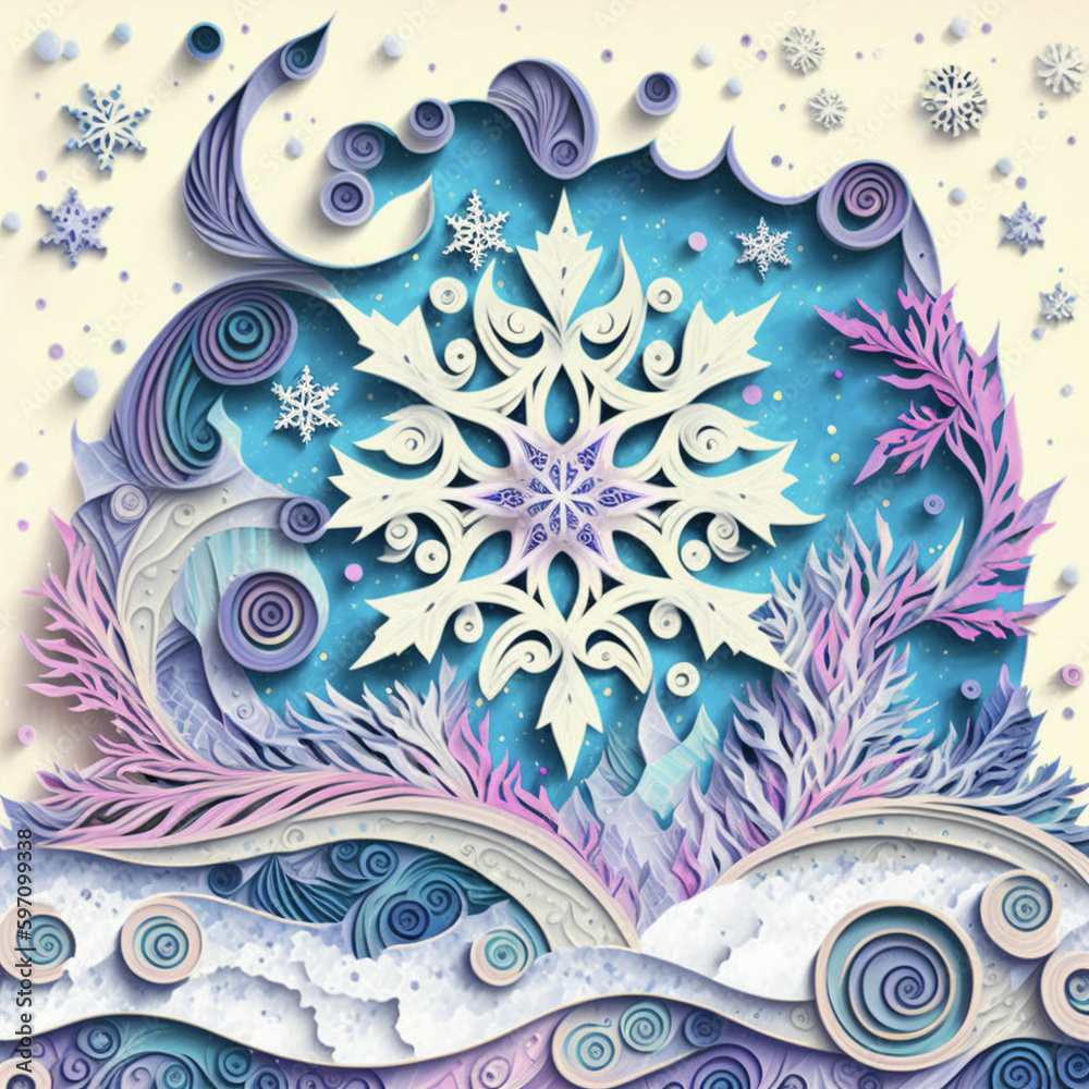 Illustration of a paper cut of a winter night, christmas vibe