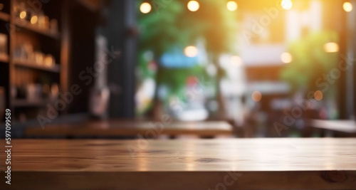 Wooden Table in Blurred Cafe Background  Perfect for Product Display and Decoration