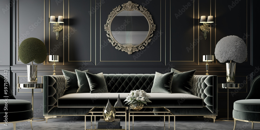 Beautiful Glamorous living room interior design. Generative AI