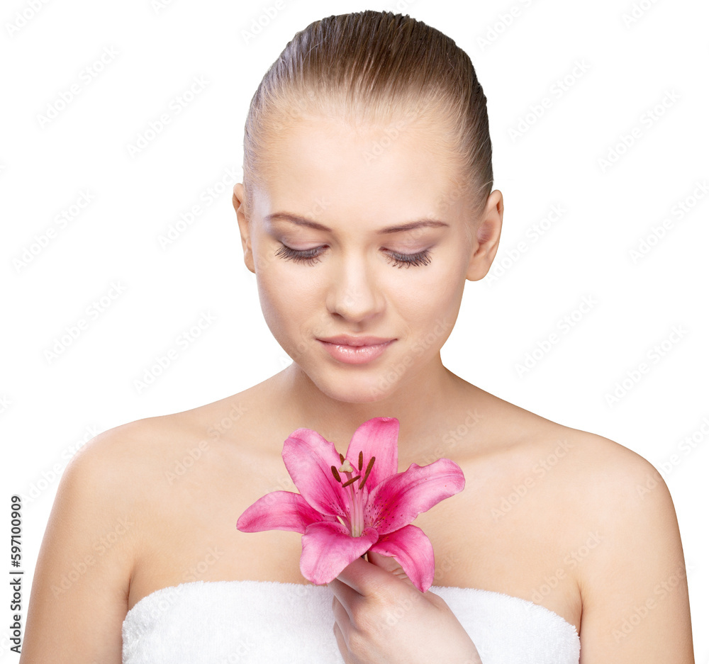 Beautiful a young woman with red flower Beautiful a young woman with red flower