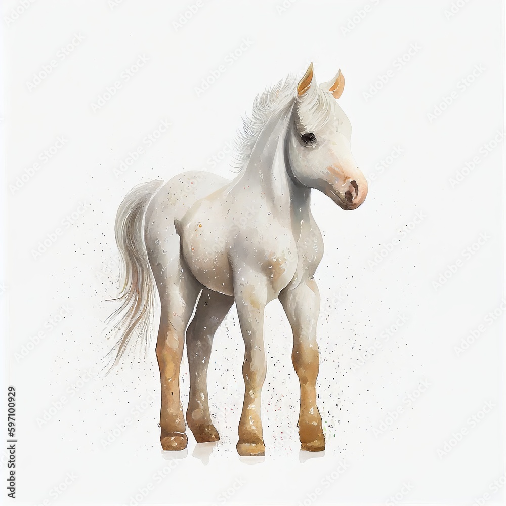 Obraz premium white foal watercolor style Generative AI