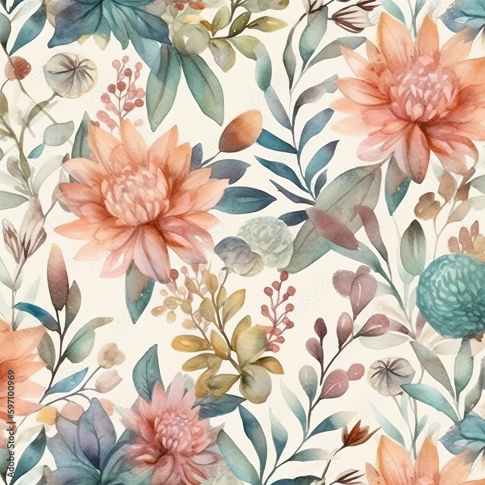 delicate flower background watercolor style Generative AI