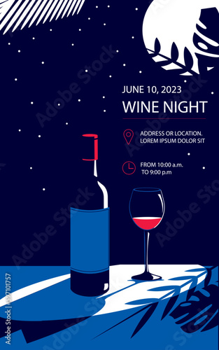 Banner or flyer with a bottle of wine and a glass of wine. Wine night or other event. Add your own text.