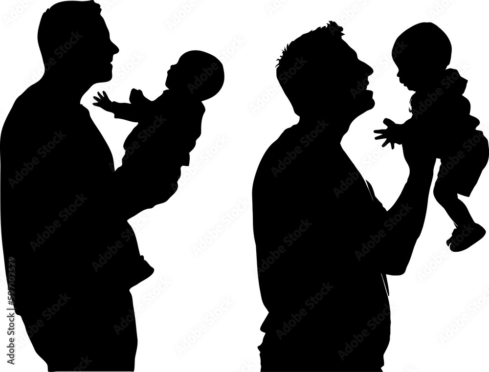 silhouette of father lifting child, fathers day element