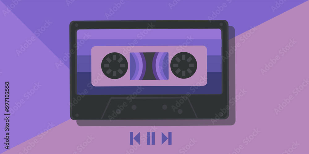 Retro audio cassette on a monochrome background. Old school concept.